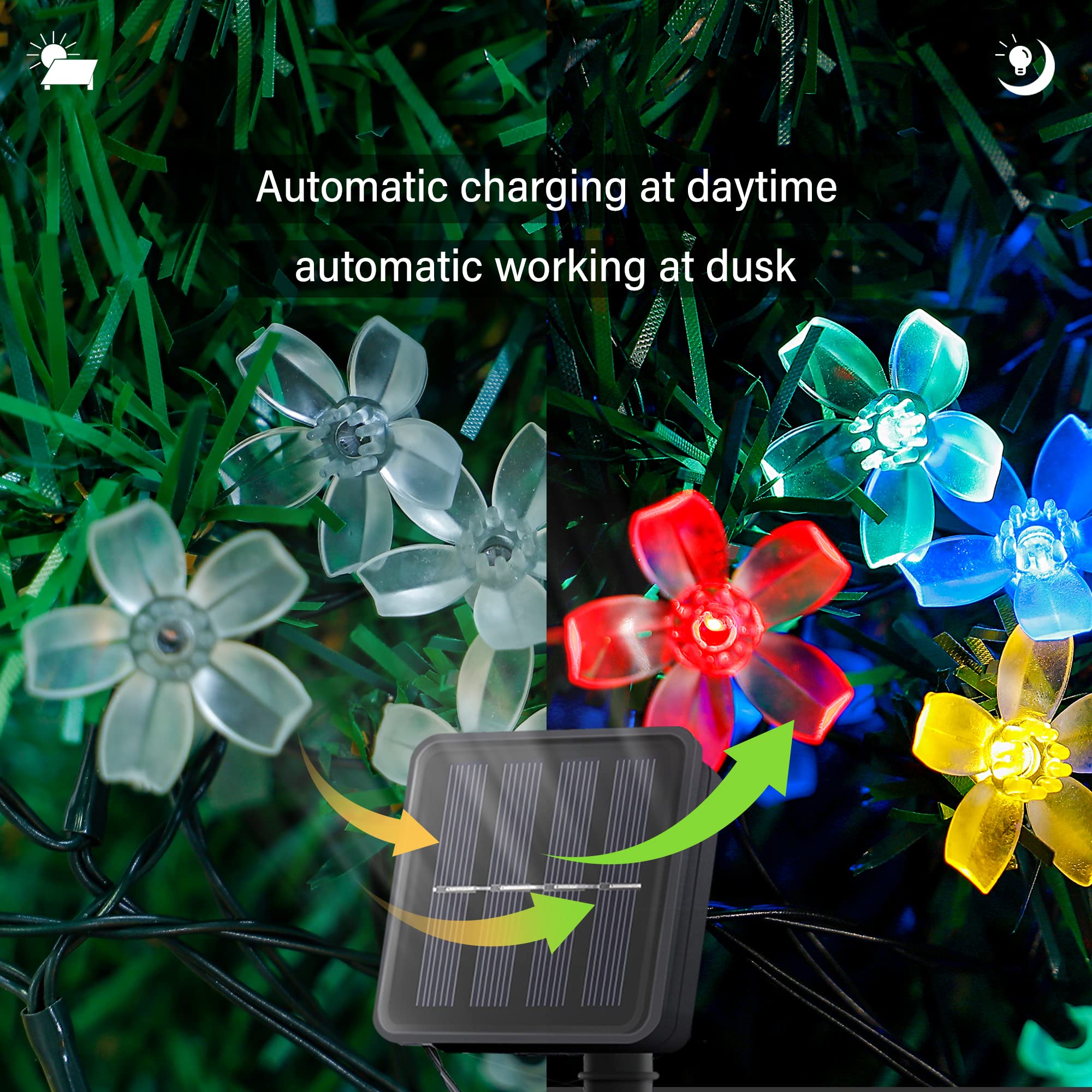 oopswow Solar Flower String Lights, 2PACK 50 LED Fairy Light Outdoor Waterproof, Cherry Blossoms Garden Decorations for Fence, Patio, Yard, Christmas Tree, Lawn, Party