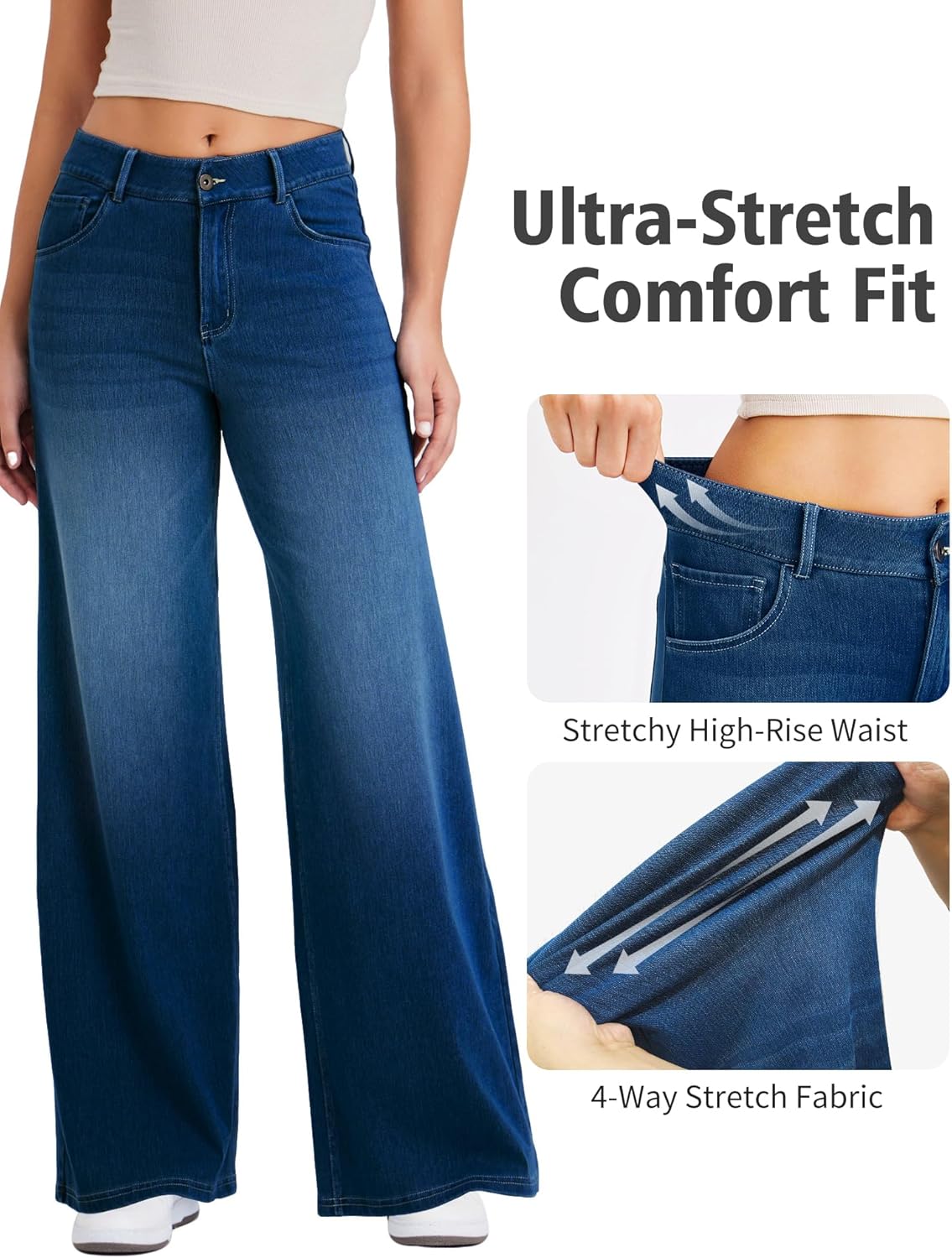 Wide Leg Jeans for Women with a Traditional Button and Zipper Placket Design,Straight Cut,High Elasticity Denim Pants