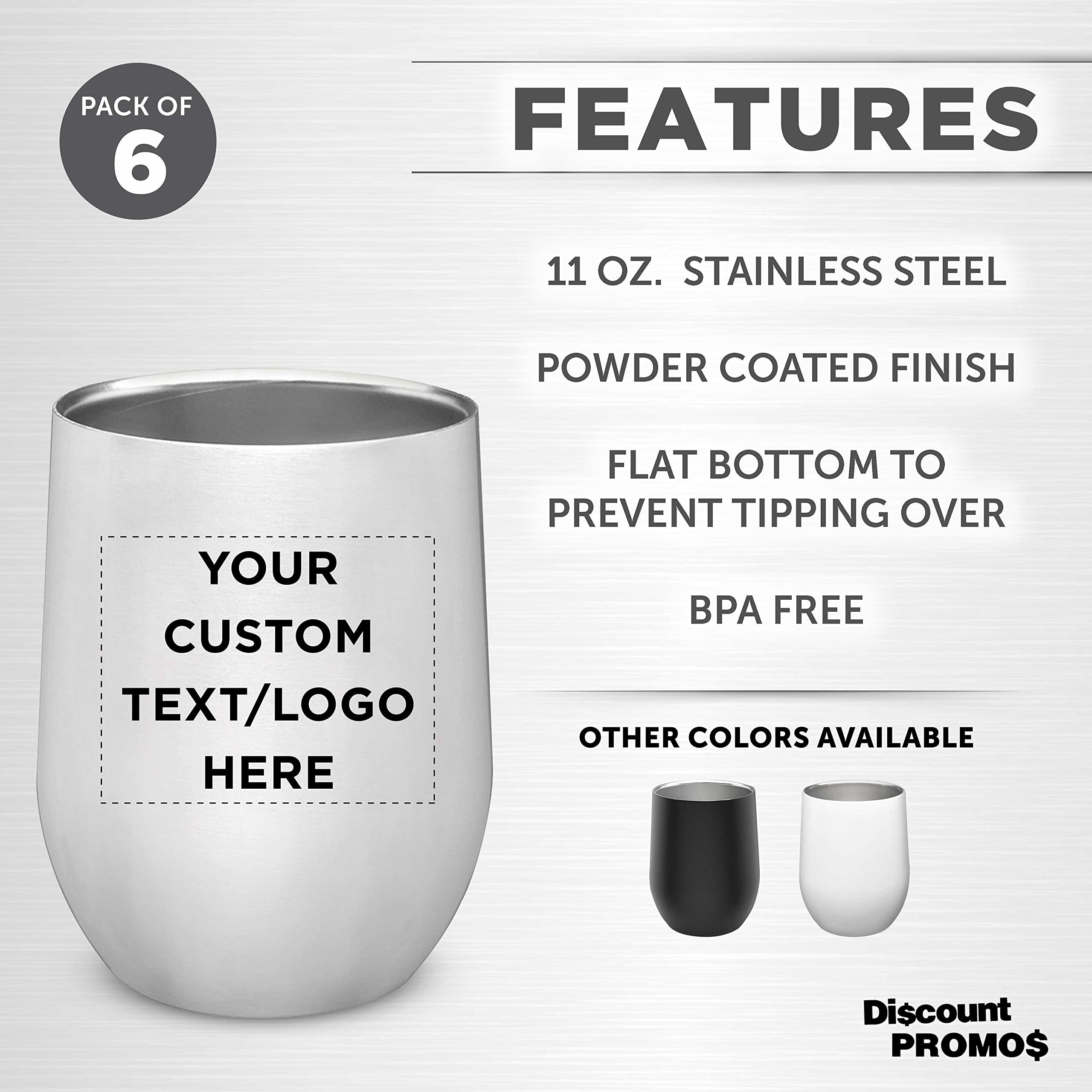 Amazon.com | Custom Stainless Steel Stemless Wine Glasses 11 oz. Set of 6,  Personalized Bulk Pack - Perfect for Wine, Cocktails, Other Hot & Cold  Beverages - Silver: Wine Glasses