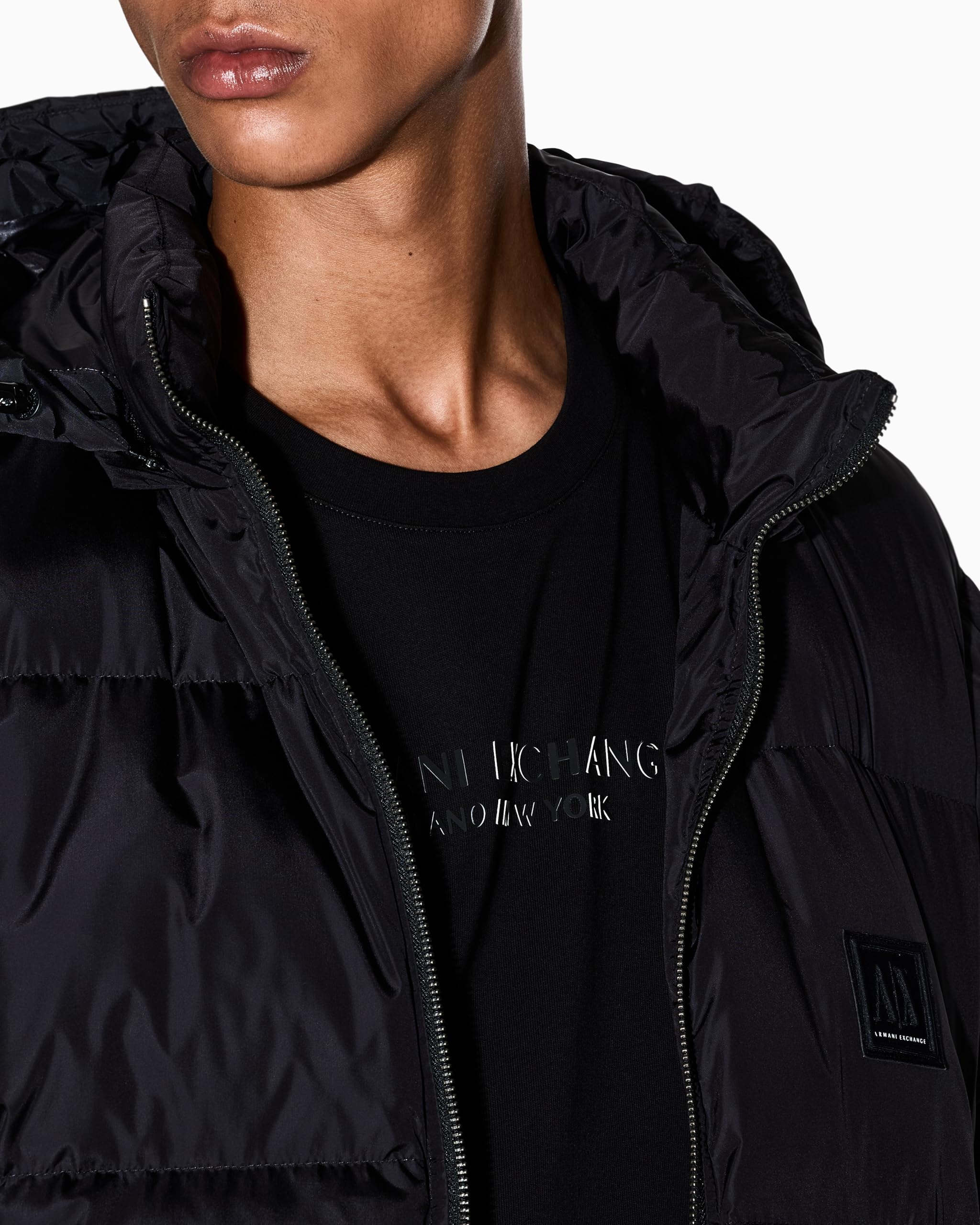 Armani Exchange Men's Icon Project, Logo Embossed Patch, Shiny Nylon Down Vest