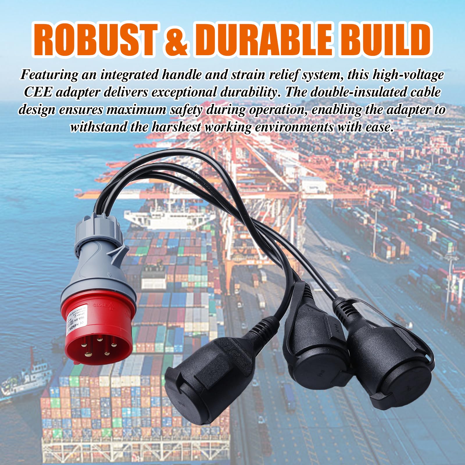 Adaptateur CEE, Câble Adaptateur CEE de Camping avec Couvercle Rabattable et Prise de Terre, Adattatore CEE 400 V 16 A, Fiche vers 3 Prises 230 V, pour Caravanes, Industrie, Espaces Extérieurs