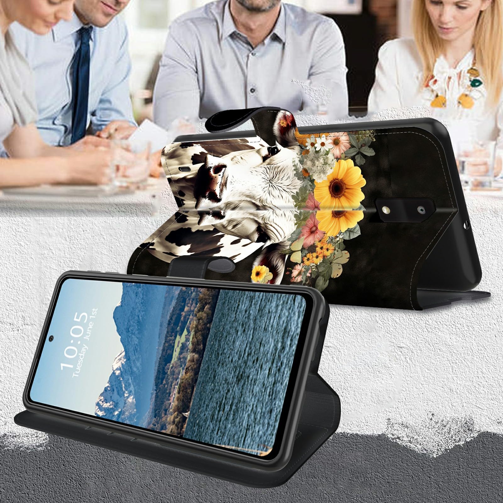 BFDHGQZC Cow Flower Wallet Case for BLU View 4 B135DL(BLU View 2 2023) with Card Holder Slots&Wrist Strap,PU Leather Flip Kickstand Shockproof Protective