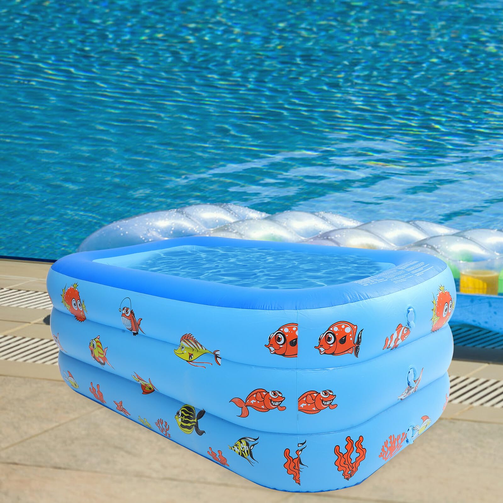 Piscina Hinchable para Niños de PVC, Estructura de Tres Niveles Azul