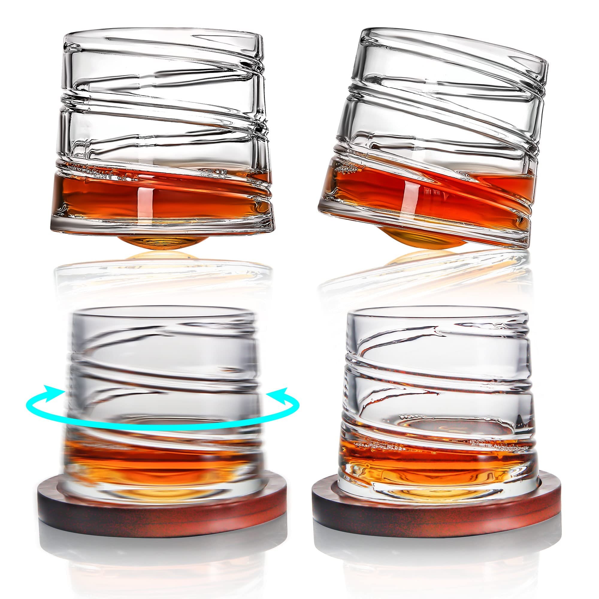 Buy LOVWISH Whiskey glasses, set of 4 rocks glasses,with 4 Rotatable