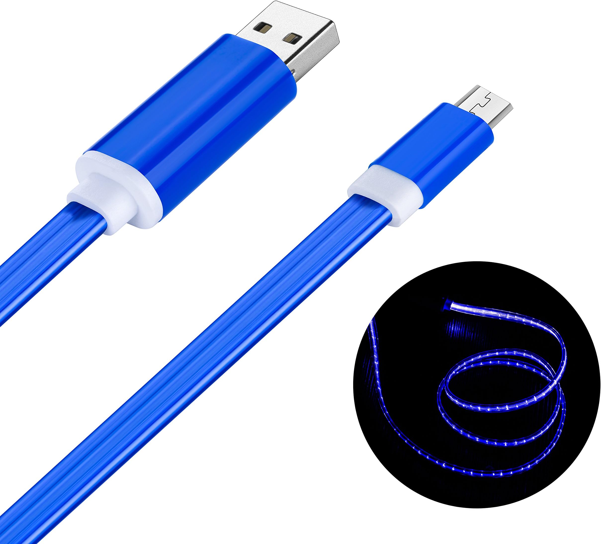 Micro USB Cable, Geabon 2.4A High Speed USB to Micro USB Charger Cable - Flowing LED Light Up Android Charger Cable for Samsung S7/S6/S5/S4, HTC, Nokia, Kindle, LG, Sony,MP3, Tablet (Blue)