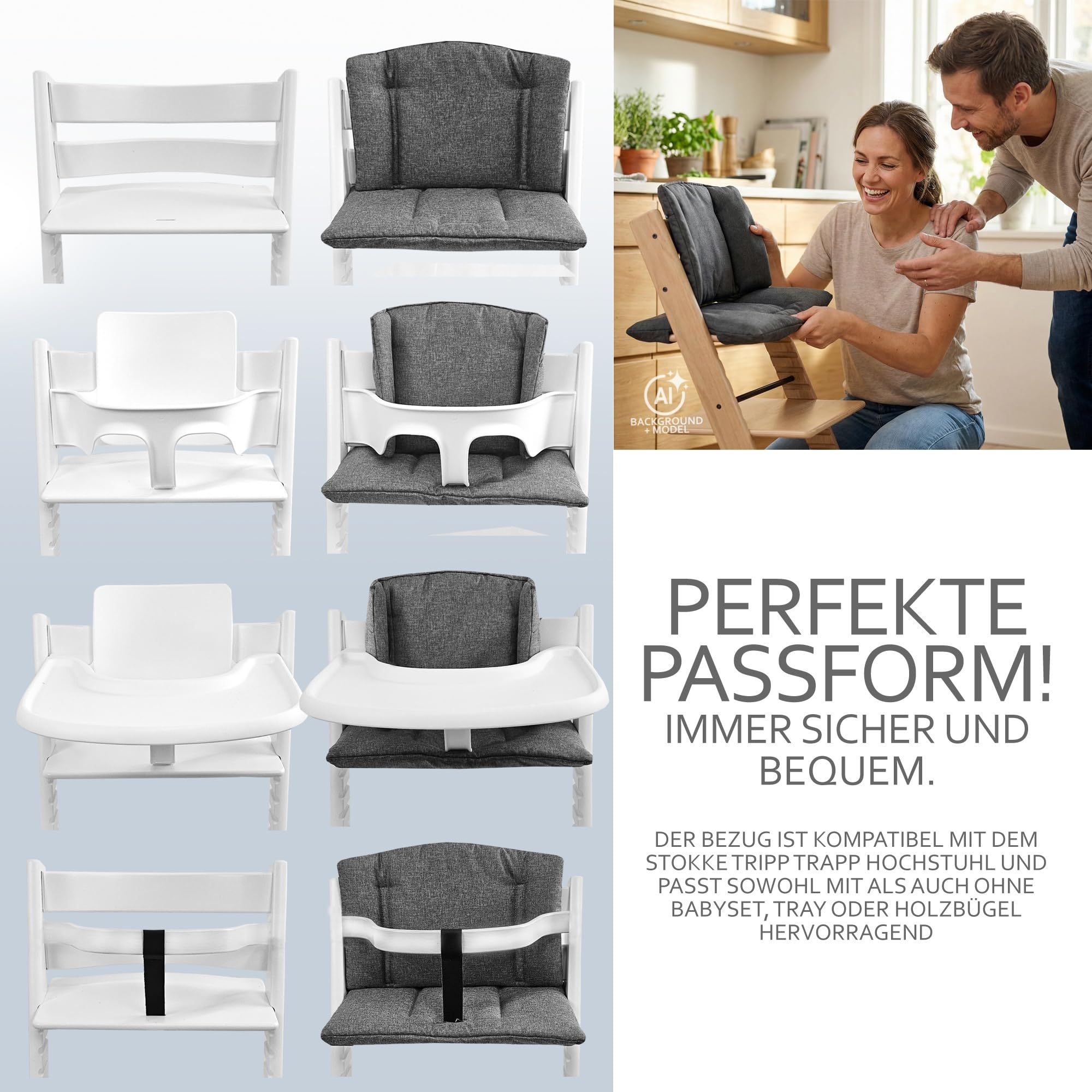 Bambiniwelt Housse de rechange pour chaise haute Meliert (gris foncé)