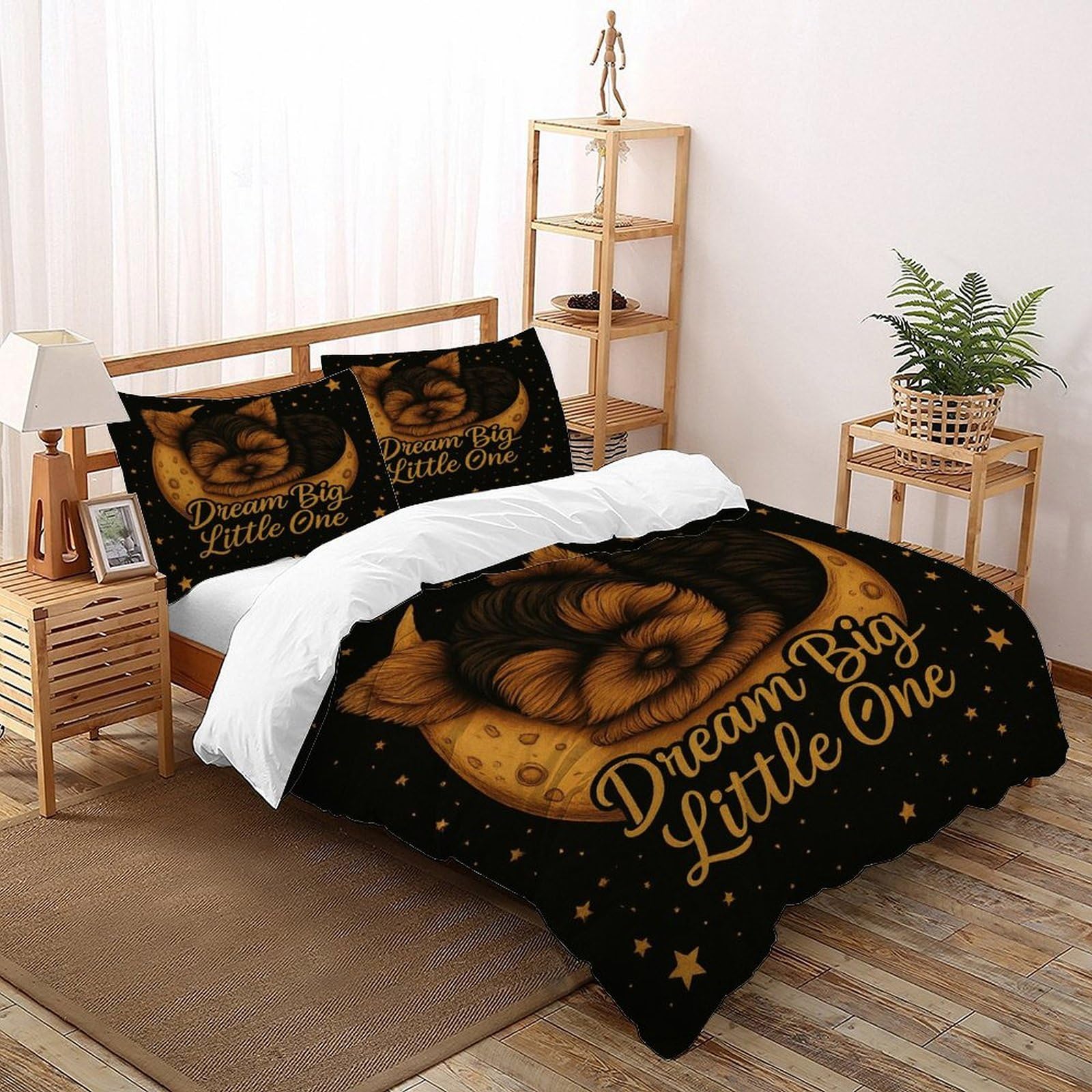 Parure de lit lune et chiot 3D pour une décoration de chambre enfant cocooning