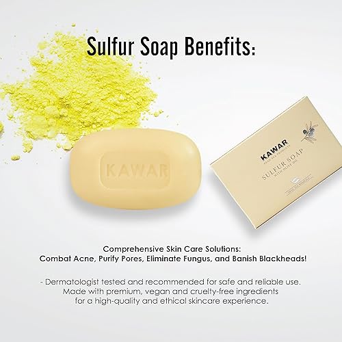 Miniatura 6 de KAWAR Jabón de azufre del mar muerto con aceite de oliva, alivia condiciones de la piel como acné, psoriasis, eccema y puntos negros, para piel