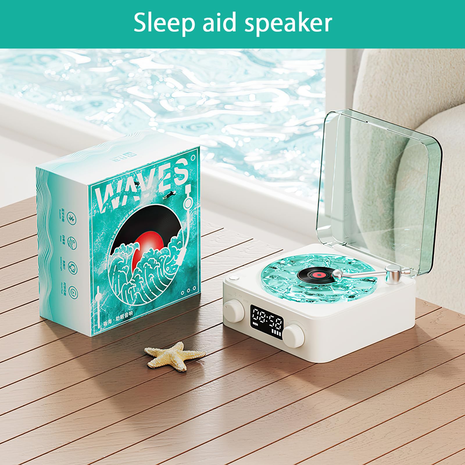 Waves Lecteur Vinyle Aqua Avec Haut-Parleur Bluetooth - Platine Vinyle Vintage Compatible Bluetooth