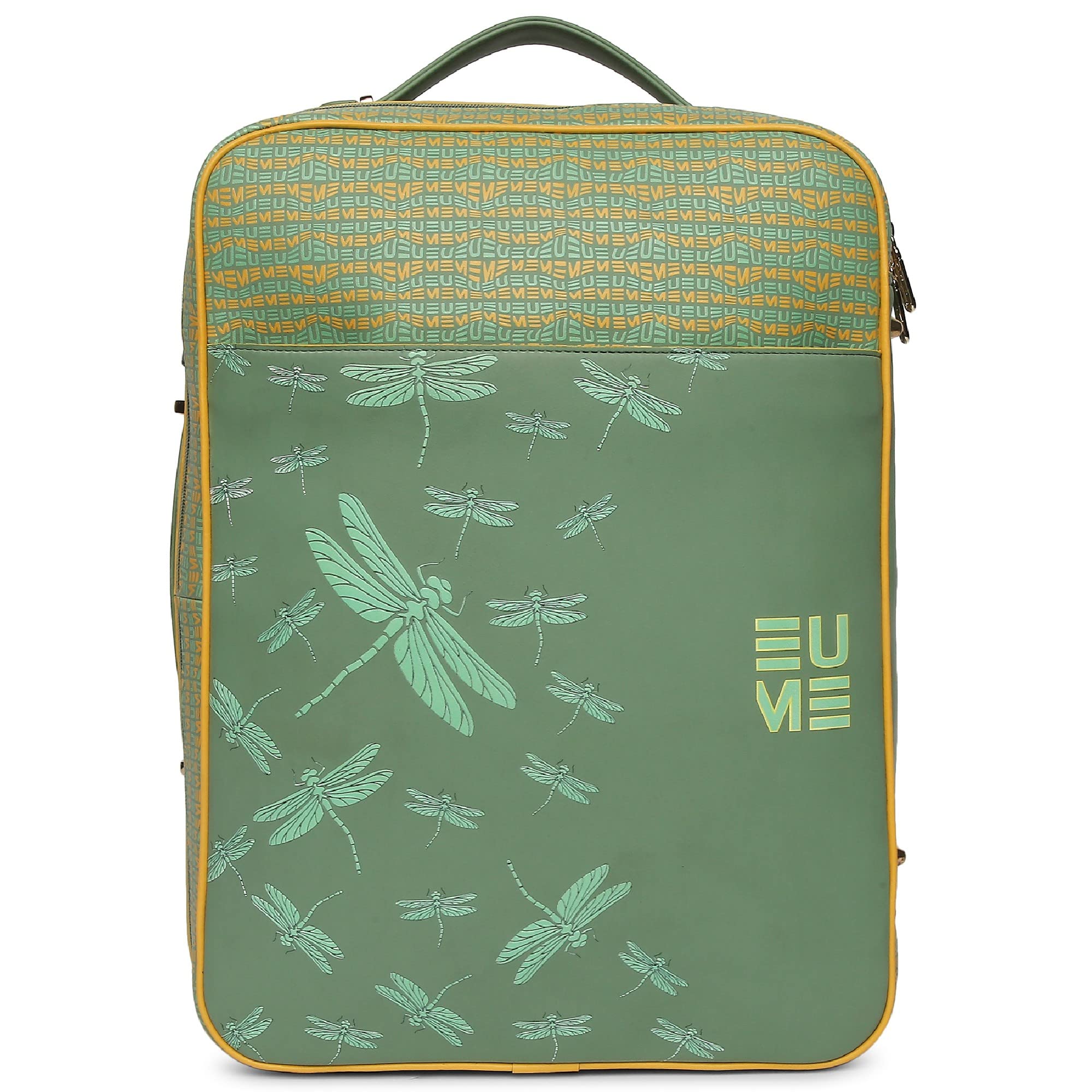EUMEEmperor 31L Women Backpack/Suitcase | Vegan Leather DragonFly UV Printed | Backpack Basil Green