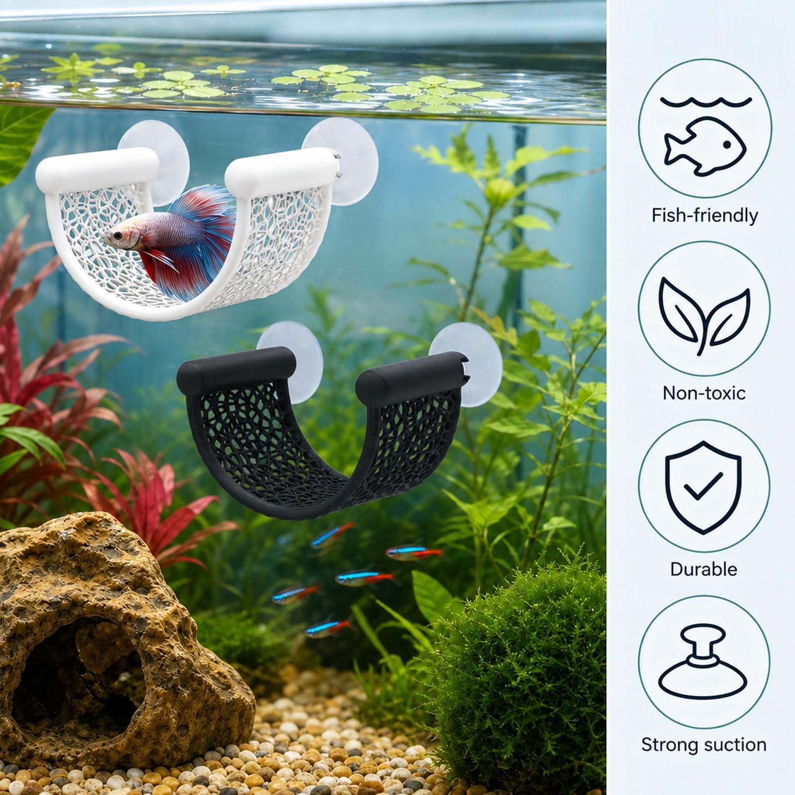 Fish Tank Accessories, Aquarium Decor 2PCS Betta Hammock Suction Cups