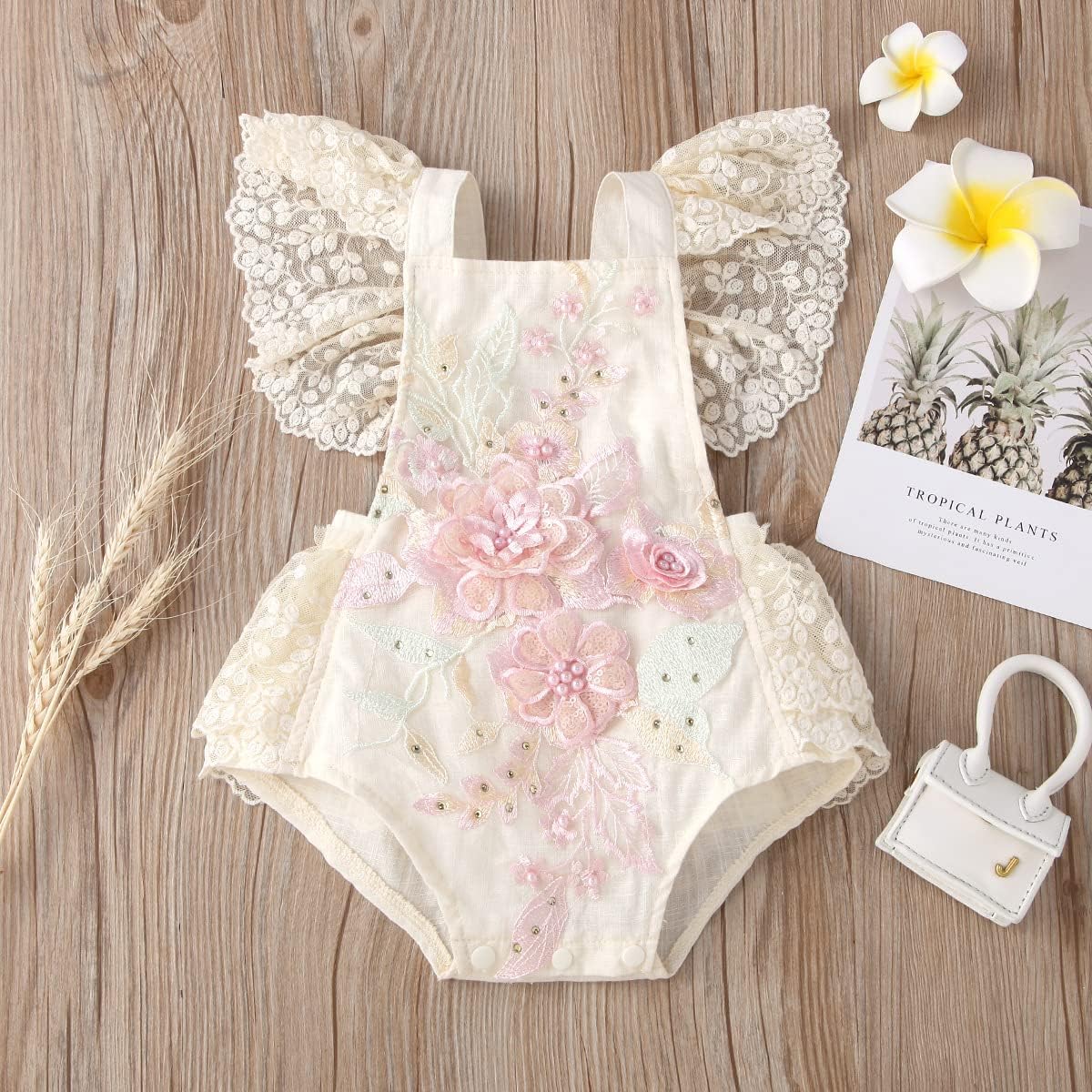 ODASDO Baby Girl Lace Romper Delicate Embroidery Backless Bodysuit with Flower Headband 2pcs Cake Smash Outfit… - Image 2