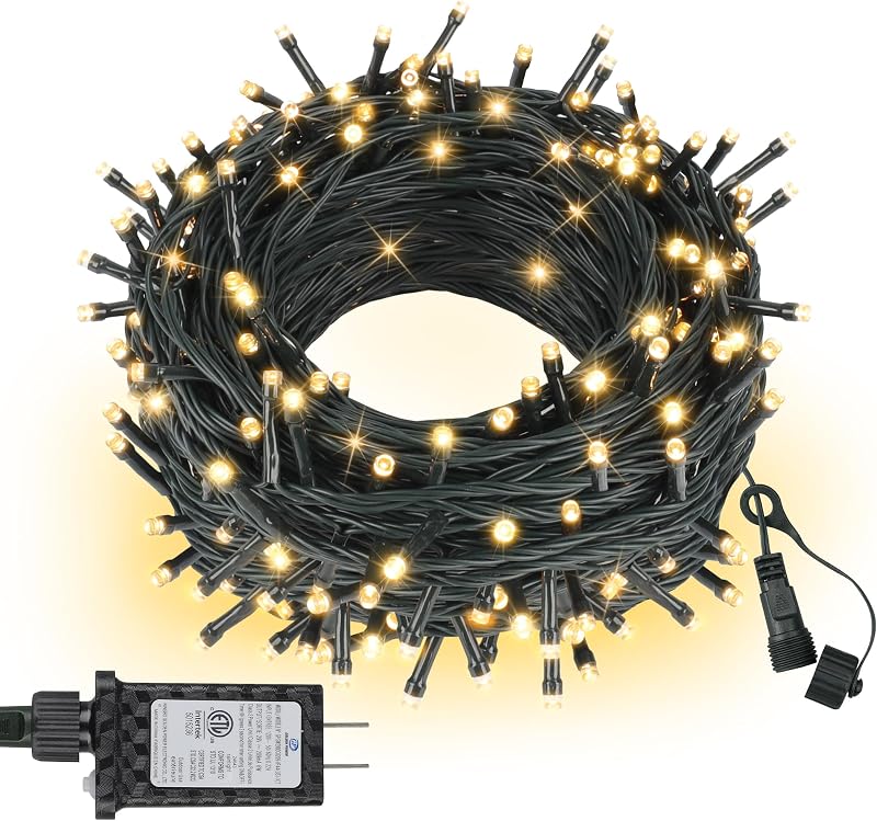 ASENEK Outdoor String Lights 99FT 300 LED Connectable 8 Modes with Timer Decorative String Lights for Xmas Tree Patio Party Warm White