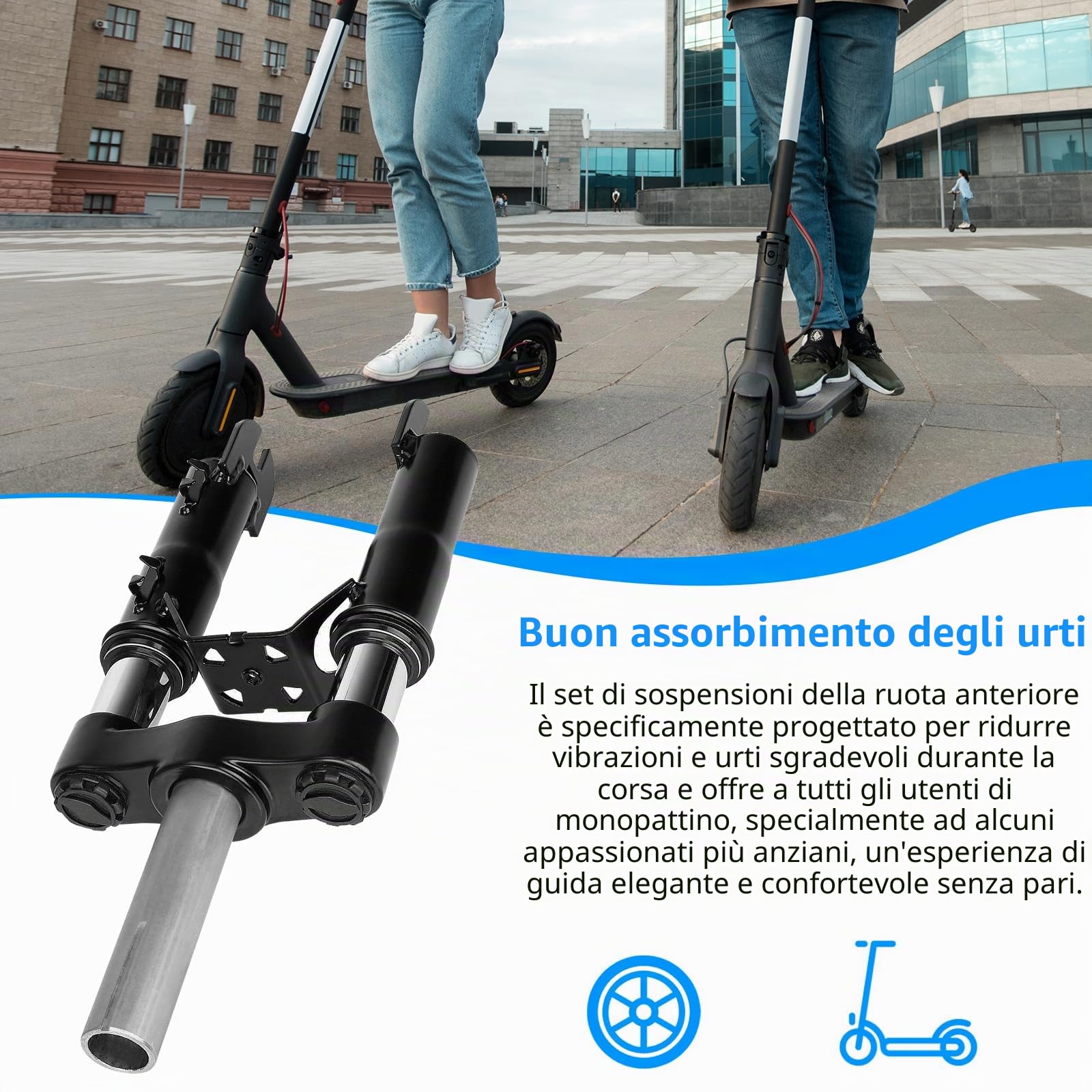 Aisny Forcella Ammortizzata per Monopattino Elettrico, Kit di Sospensione Anteriore per Segway Ninebot F20 F25 F30 F40 F40i F65 D18e D28e D38e D40x con Cavalletto Parafango E Accessorio Parafango