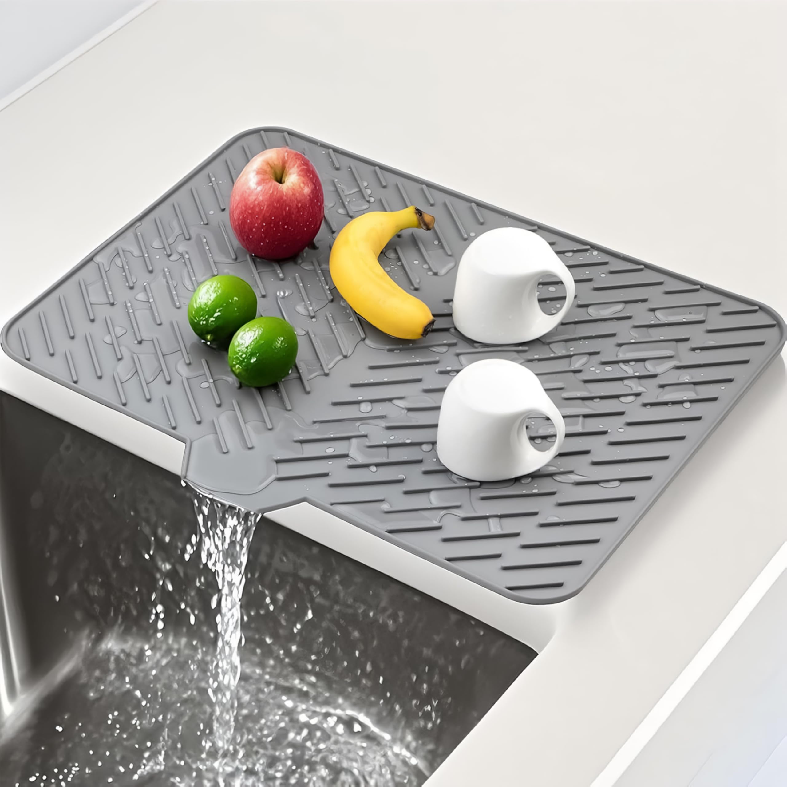 Livzing Multipurpose Silicone Kitchen Dish Drying Mat with Drain Lip – Sink Organizer - Extra Large Anti-Slip Countertop Kitchen Sink Drying & Draining Mat for Utensils, Cups, Bottles & Cookware