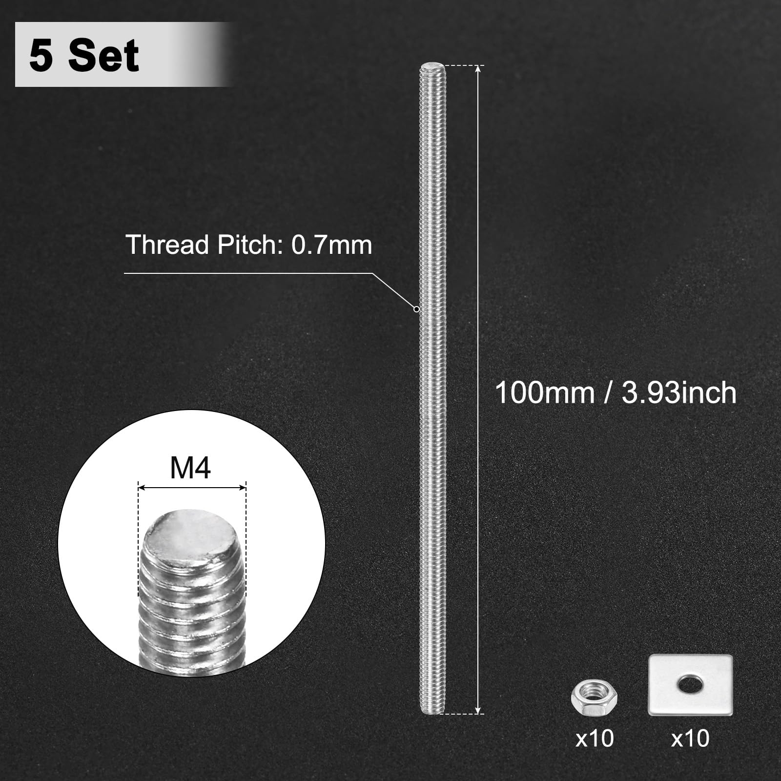 M METERXITY 5-Set Fully Threaded Rod - Image 3
