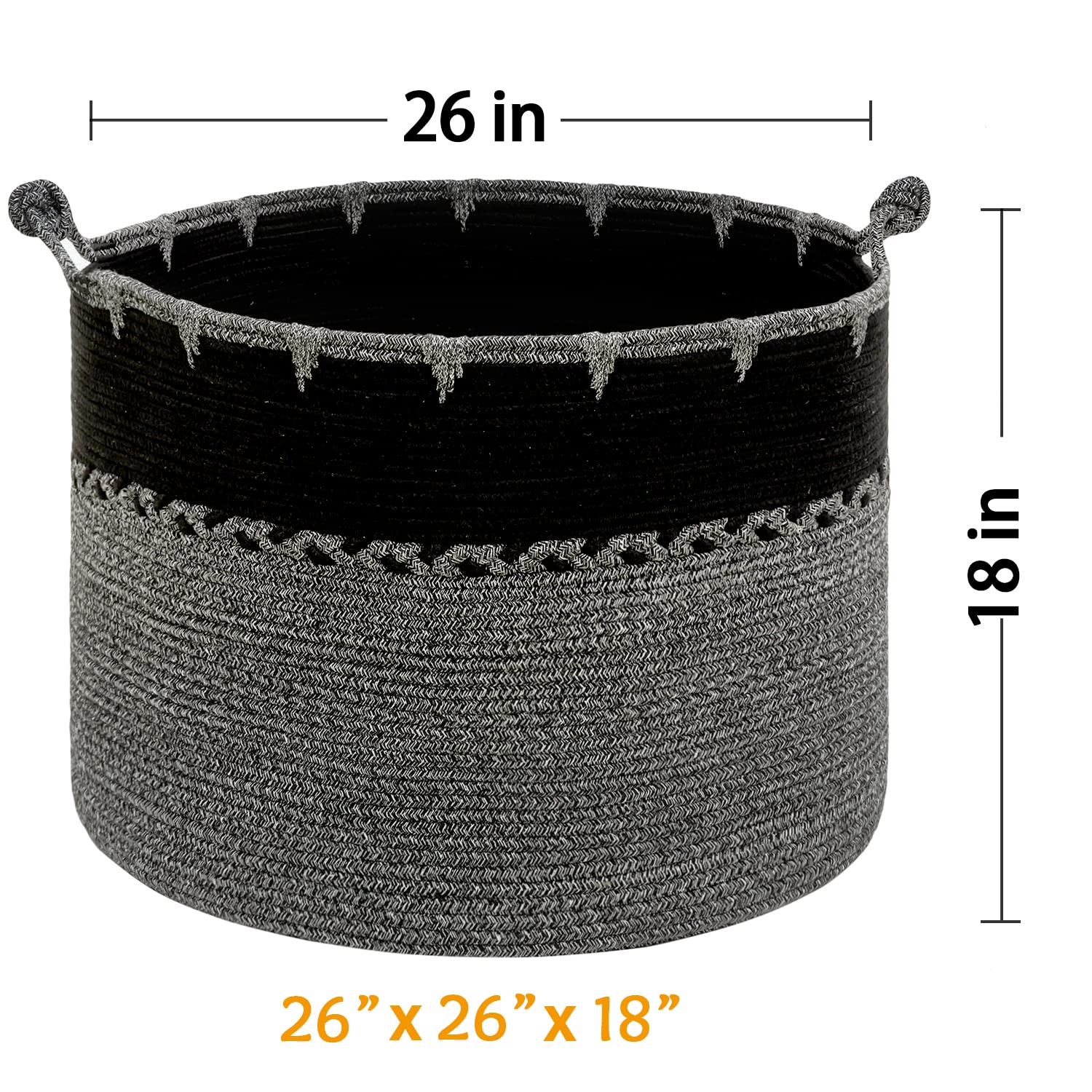 XXXXXL - Cestas de cuerda grandes para manta de 66 x 66 x 45 cm, cestas tejidas organizadoras para almacenamiento para mantas, cesta de lavandería para juguetes, cesta de almacenamiento con asa