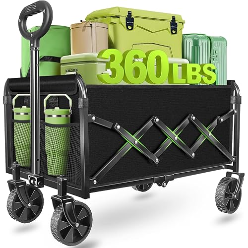 Wagons Carts Foldable - Collapsible Wagon Cart with Wheels – Folding Foldable Wagon Small Portable Lightweight for Sports, Camping, Storage, Travel, Shopping