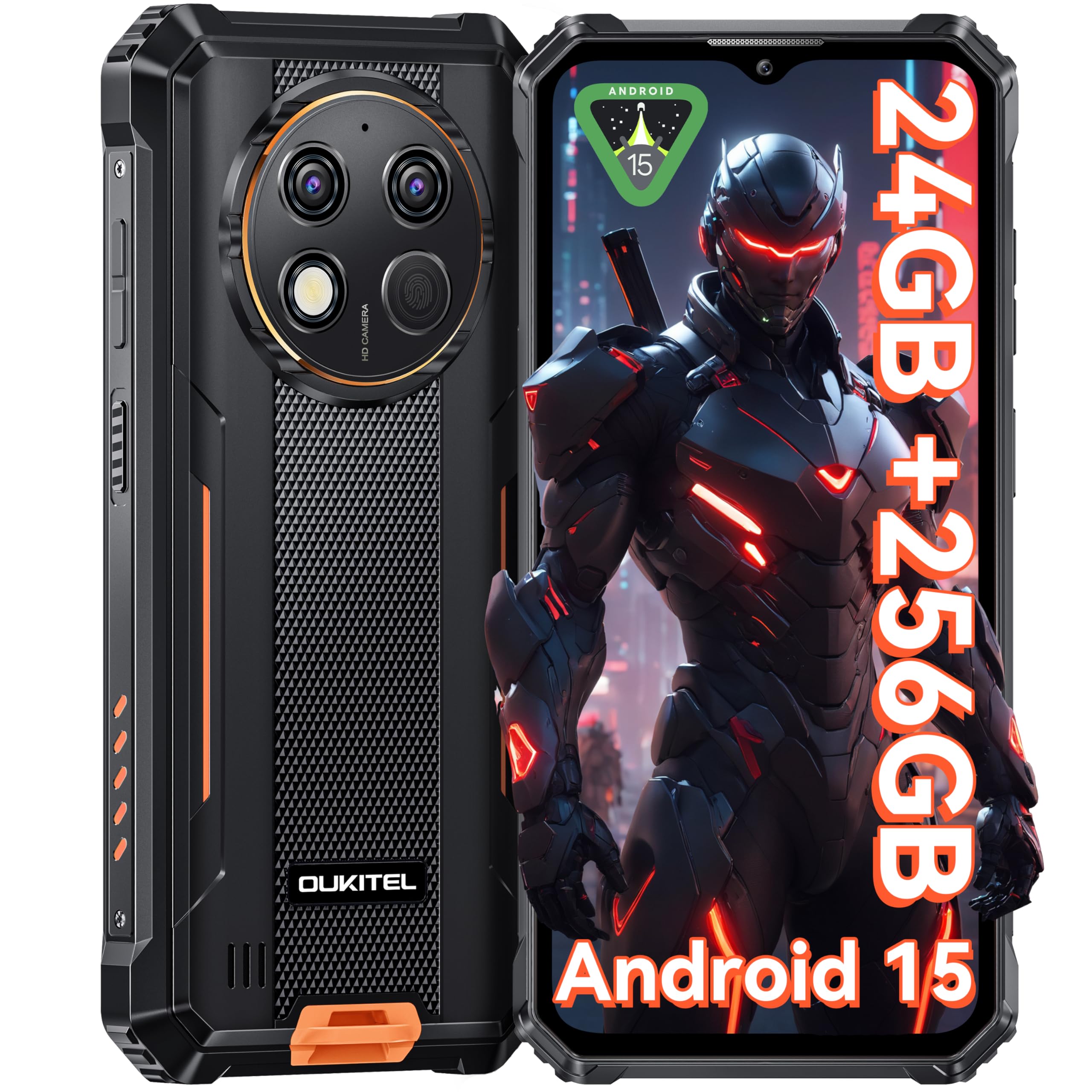 OUKITEL G1 Rugged Smartphone - Android15, 24GB RAM+256GB ROM+1TB,10600mAh Battery,48MP Camera,6.52" Rugge phone,IP68/69K Waterproof 4G Dual Sim-free&Unlocked Mobile Phones,NFC,OTG,GPS,2025 (Orange)