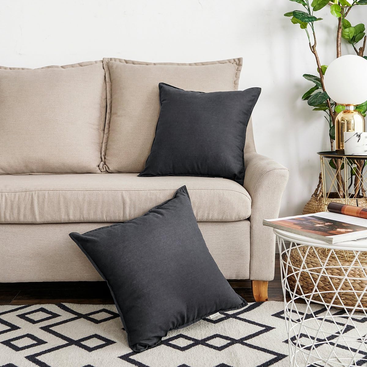 Jeanerlor Set of 2 20"x20" Pillowcase Dark Grey Cousion Cover Natural Cotton Linen with Unique Design to Embellish House/Study Room/Office/Students Dormitory 50 x 50cm - Image 8