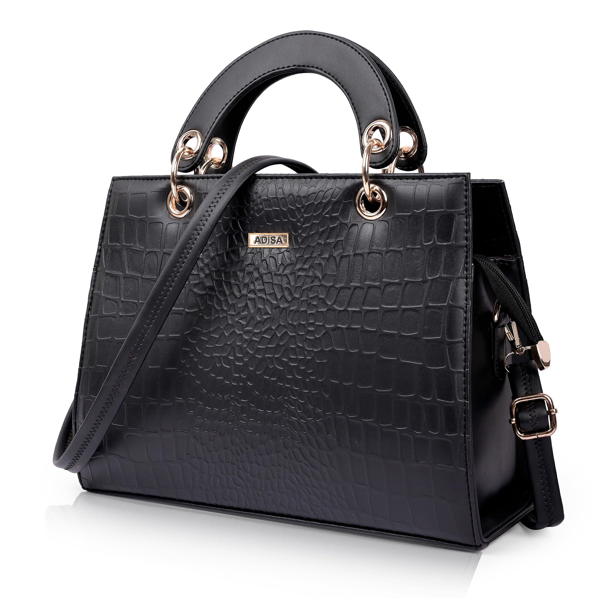 ADISA textured croco handbag shoulder bag for women and girls with sling belt (AD4076-BLA) (B0D4N9BL65) Amazon Price History, Amazon Price Tracker