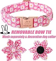 Vista 5 de Daisy - Collar de perro con corbatín de flores, suave y cómodo, collar de perro de algodón ajustable duradero para perros pequeños, medianos