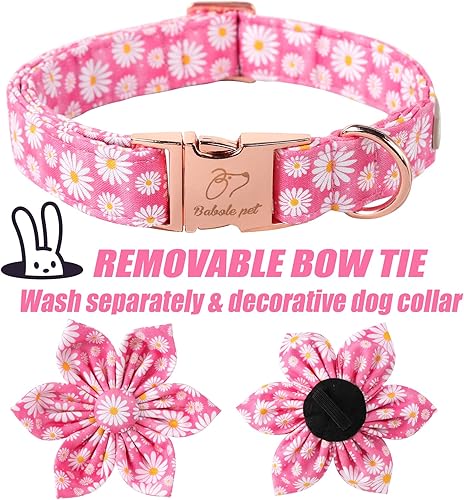 Miniatura 5 de Daisy - Collar de perro con corbatín de flores, suave y cómodo, collar de perro de algodón ajustable duradero para perros pequeños, medianos y