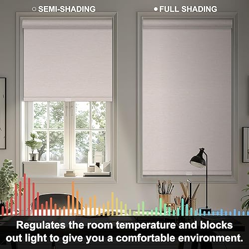 Miniatura 5 de Persianas enrollables opacas sin cordones de jacquard a rayas con cenefa de cassette, aislamiento térmico, protección UV, persianas de ventana para