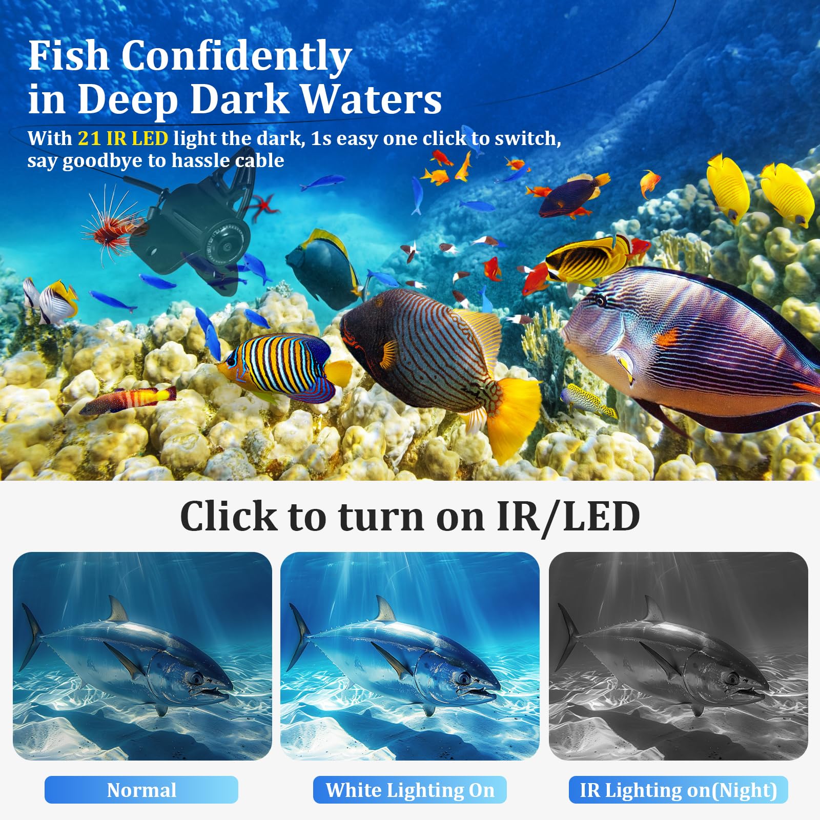 Caméra de pêche sous-marine, grand écran de 25,4 cm, moniteur HD étanche, caméra 800TVL avec 12 lumières infrarouges pour bateau, lac, pêche sur glace, panoramique horizontale à 360