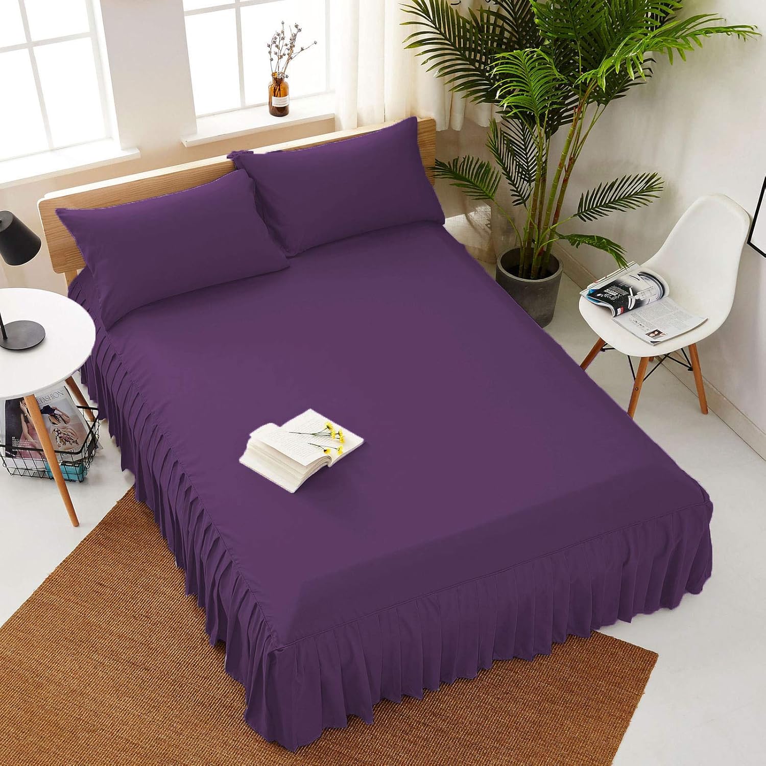 30" Drop Solid 1 Piece European Pleated Bed Skirt/Bed Cover 100% Egyptian Cotton 500 TC Baby Blue Calking Size