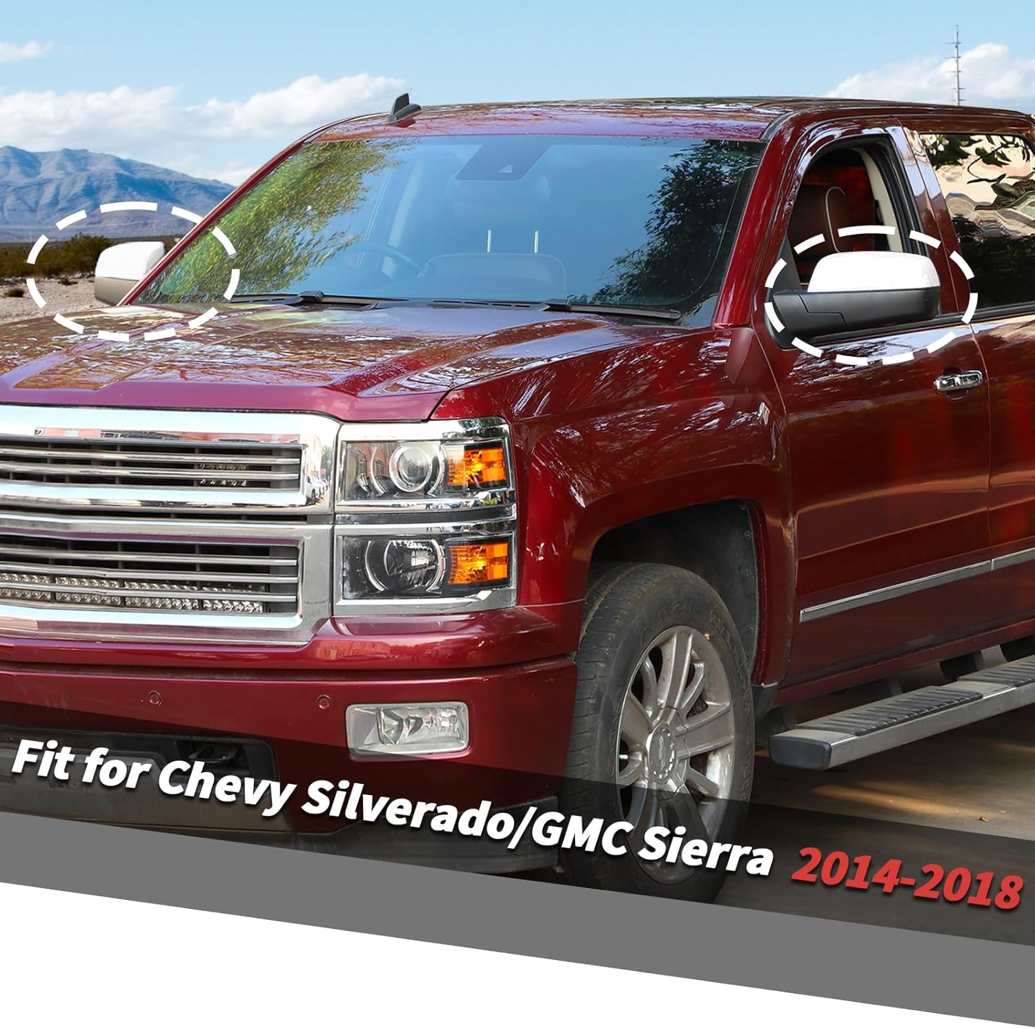 Jimen Fit for Chevrolet Silverado/GMC Sierra 2014-2018, Fit for Chevy Suburban 2014-2018, Fit for Chevy Tahoe/GMC Yukon 2014-2018, 2PCS Outside Rearview Mirror Cover Caps (White)