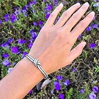 Vista 8 de Handmade Sterling Silver Knot Cuff Bracelet, Minimalist Rustic Simple Tied Silver Wires, Adjustable 6 7/8 inches Cuff, Women size M-L, Men size S-M