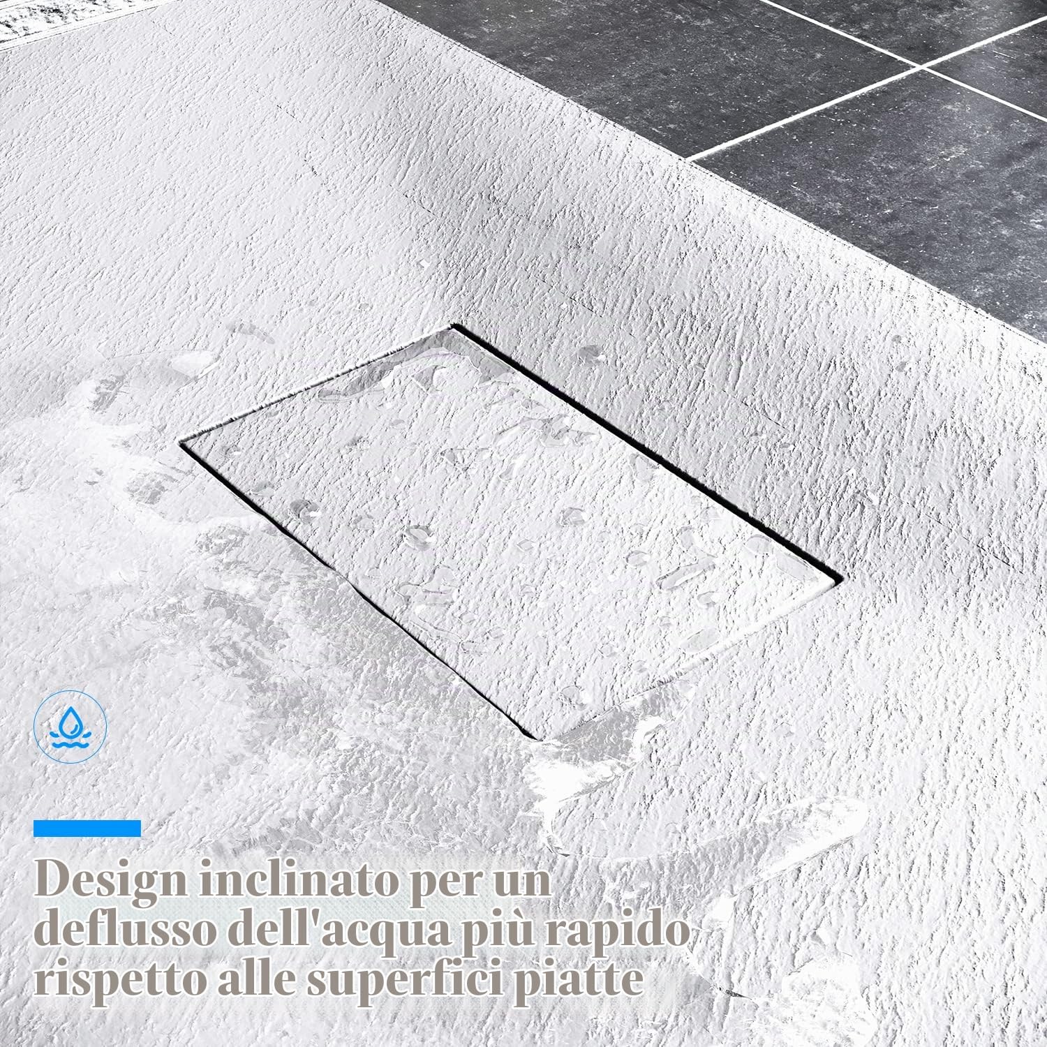 SONNI Piatto Doccia 160x80 cm, conEffetto Ardesia e Struttura Antiscivolo, Piatto Doccia Super Piatto Bianco Comprensivo di Sifone e Griglia
