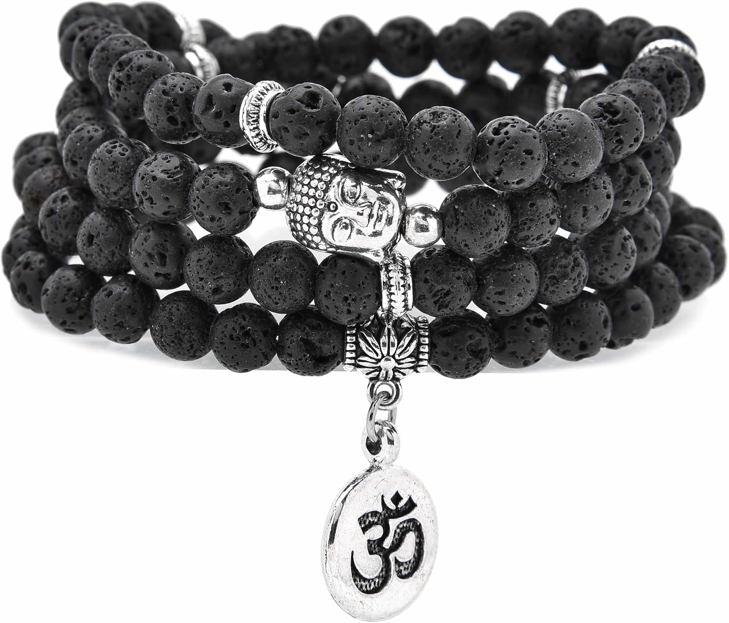 Japa Mala Beads 108 Bracelet, Buddha Charm Necklace with OM Yoga Symbol Charm for Men or Women