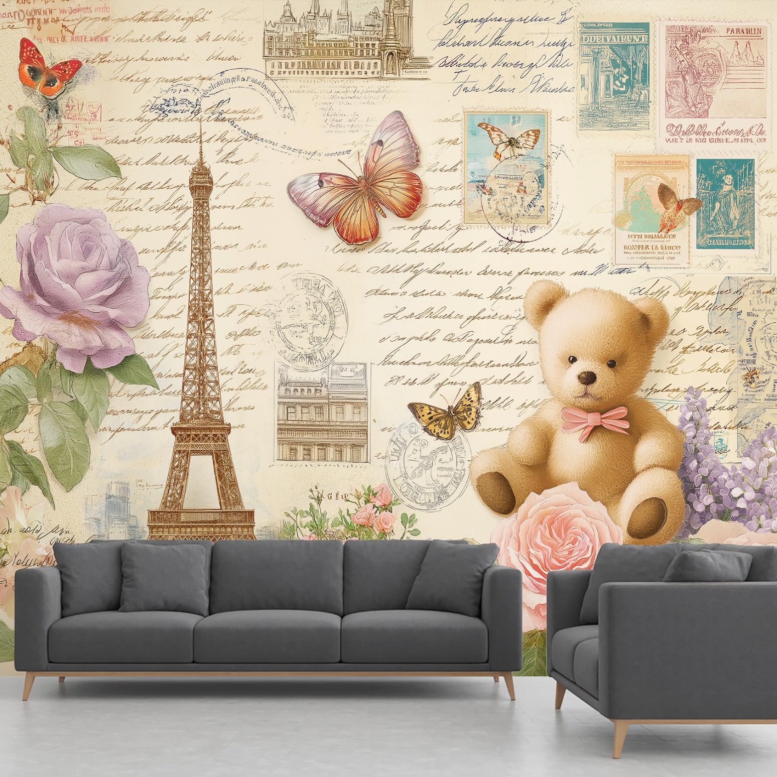 Papier Peint France Romantique et ourson pour creer un cocon de douceur dans la chambre