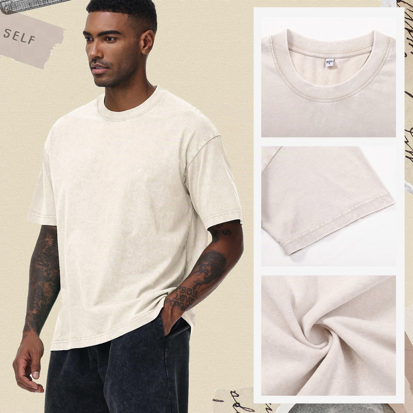 Maglietta da uomo in cotone pesante, vestibilità normale, basic da uomo, set casual estivo, oversize