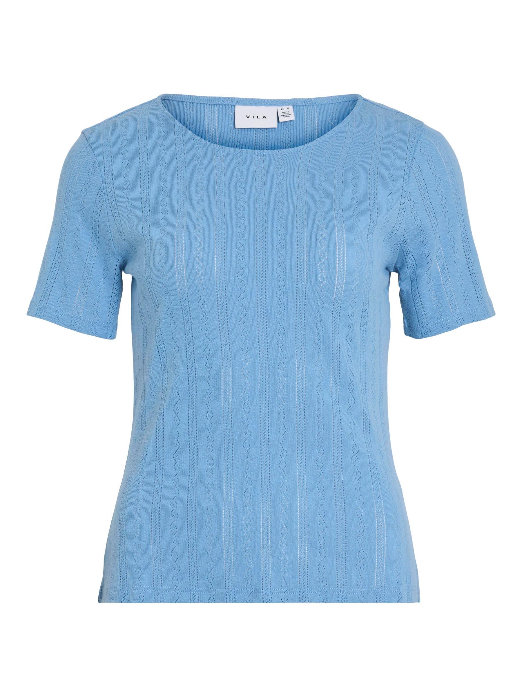 Vila Women's Vikassie S/S Pointelle Top Noos, Blissful Blue, XL