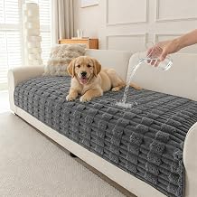 MEETSKY 100% Waterproof Couch Cover for Sofa, Soft Plush Couch Covers for 3 Cushion Sofa Pet Friendly, Non Slip Washable Sofa Slipcover for Sectional Sofa, Dog Mat for Couches, Dark Grey, 35"x 71"