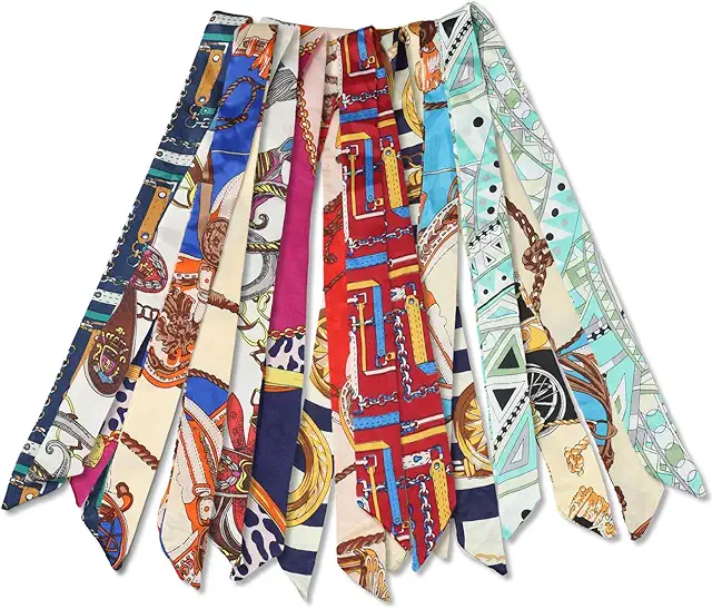 10 Pieces Satin Hair Scarves for Women - Elegant Multicolor Accessories for Hair & Handbags
