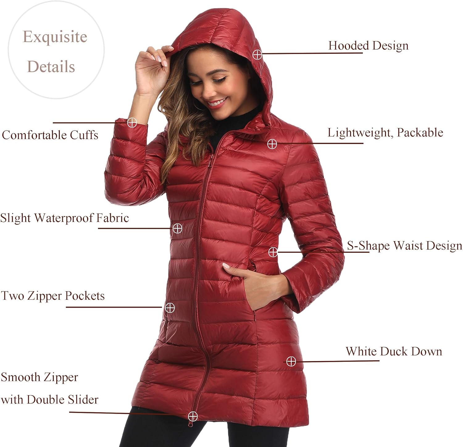 Obosoyo Women's Winter Packable Down Jacket Plus Size Ultralight Long Down Outerwear Puffer Jacket Hooded Coat - Image 3