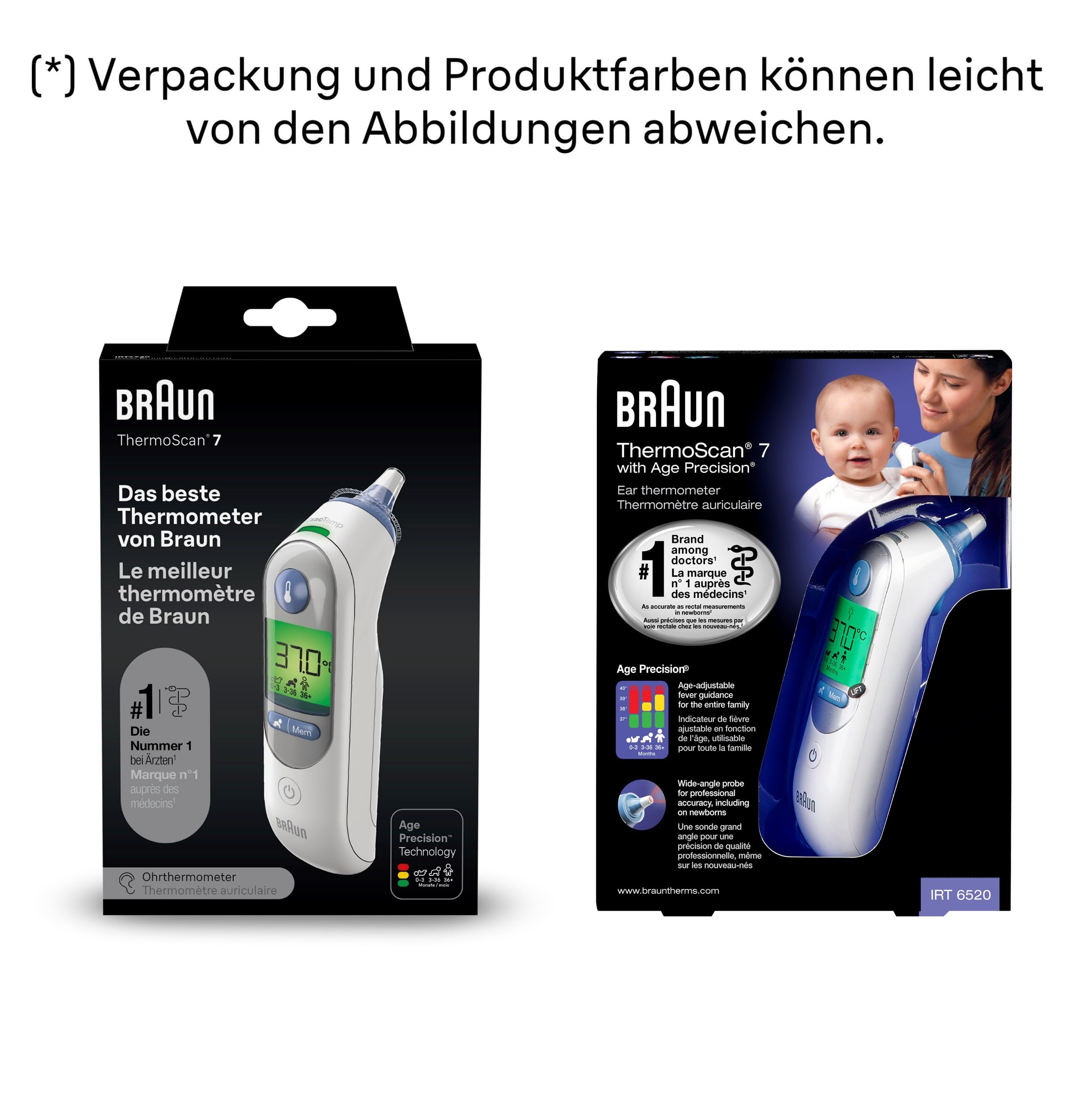 Braun ThermoScan 7 Ohrthermometer BRAIRT6520 | Age Precision Technologie | Farbcodiertes Digitaldisplay | Baby- und kleinkindfreundlich | Die #1 Marke bei Ärzten(1)