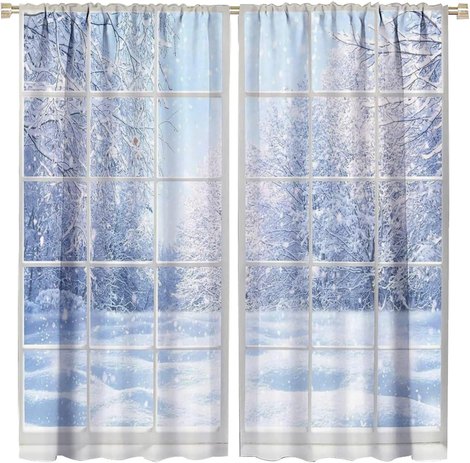 Winter French Window Curtain Beautiful Nature Snowy Scenery Curtain for Living Room Bedroom Kitchen Restaurant Window Curtain Drapes 2 Panels 42x45 Inch