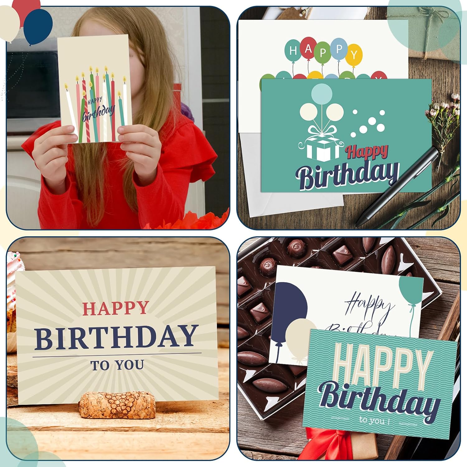 Harloon 200 Pack Happy Birthday Card Assorted Bulk with Blank Envelopes and Stickers 4 x 6 Inches Greeting Blank Happy Birthday Cards for Men Women Adults Kids, 20 Styles(Elegant Style)