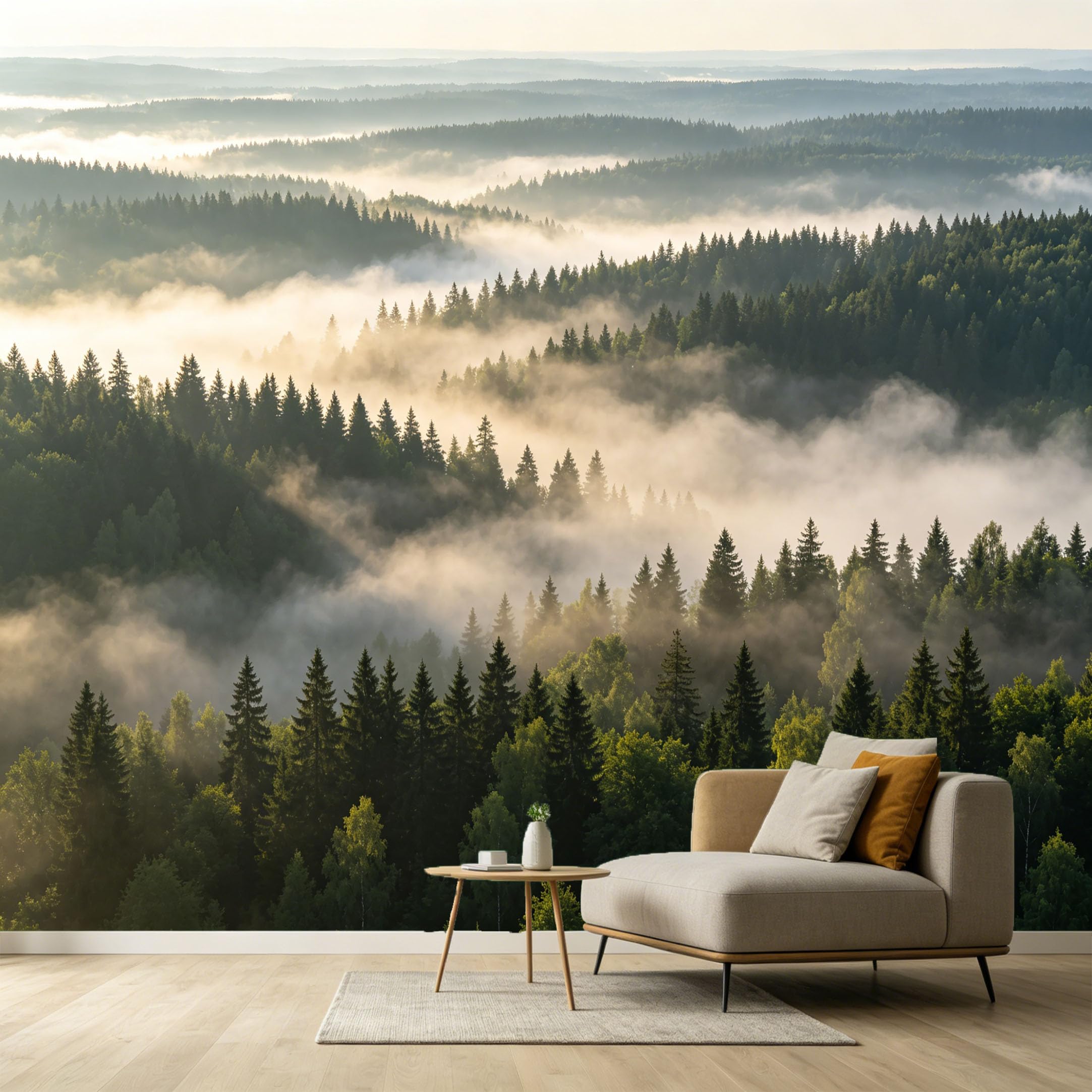 Custom Size Wall Murals Misty Forest Landscape Pine Trees Morning Fog SelfAdhesive Wall Fabric Removable Large Wallpaper for Photo Living Room Interior Decor Wall Art