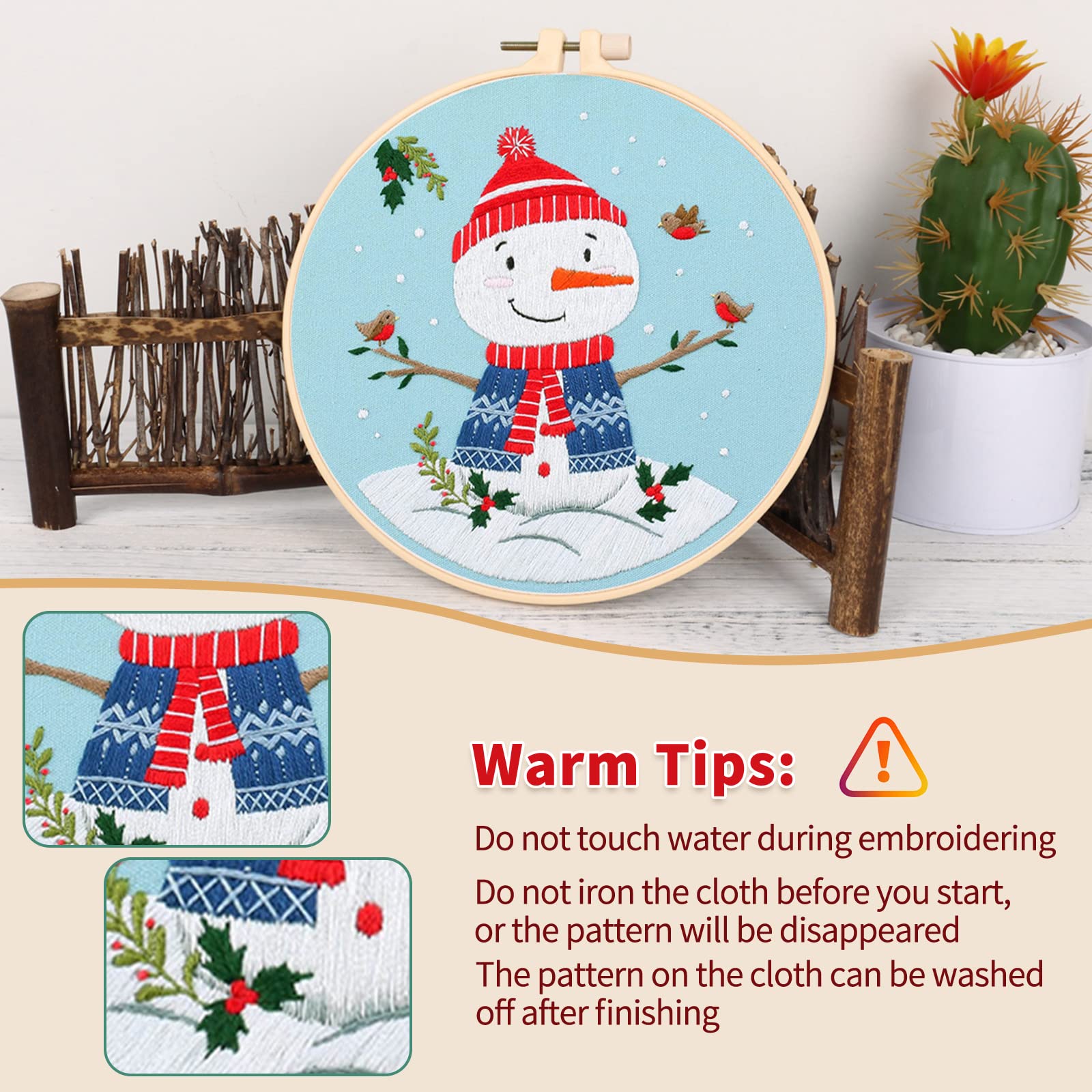 Canlierr 6 Sets Christmas Embroidery Kit with Pattern and Instructions Embroidery Starter Kit Embroidery Pattern Hoop Colored Threads Needlepoint Kit for Beginners Adults Embroidery Supplies (Snow)