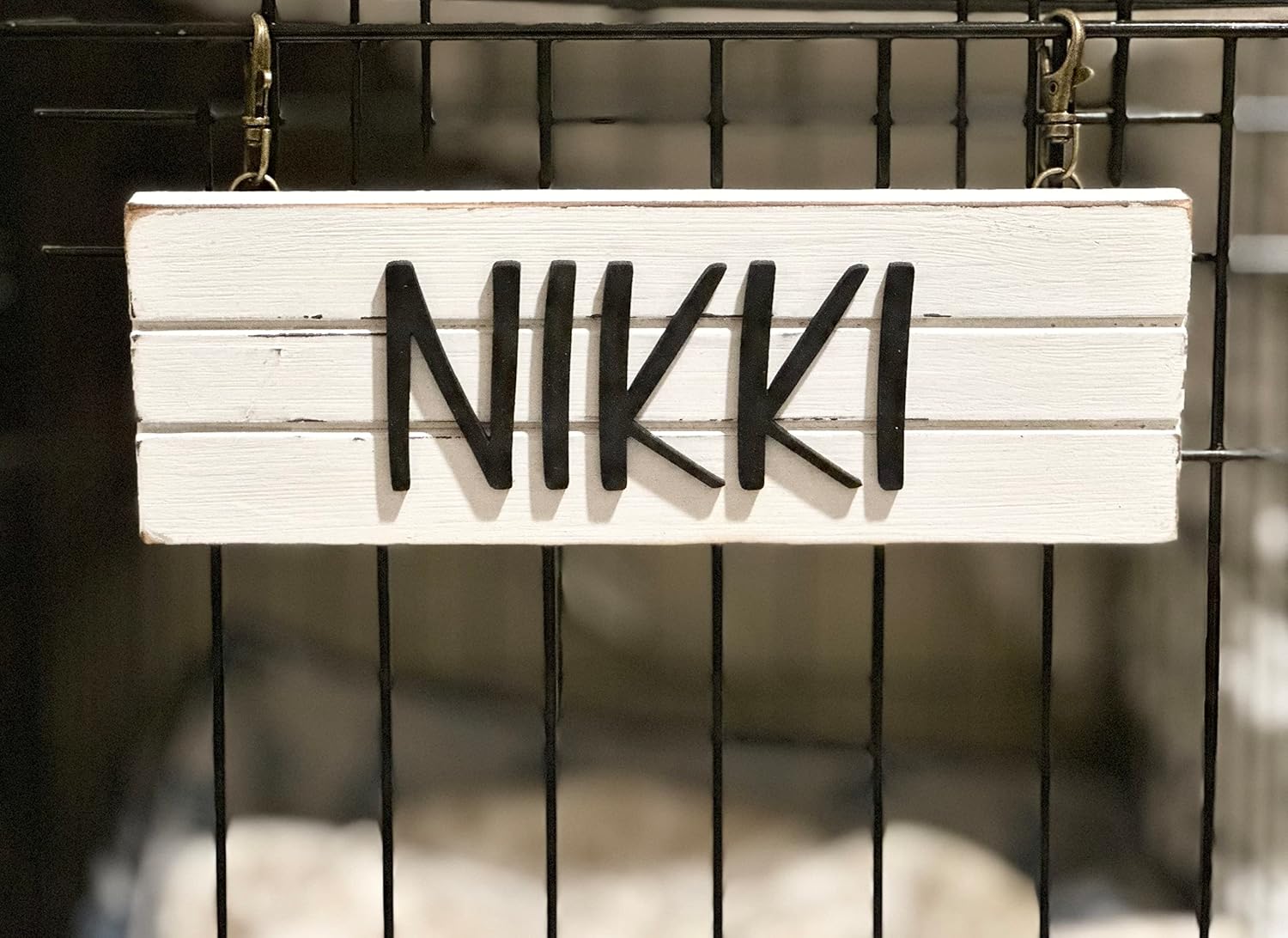 Personalized Dog Crate Sign - Hanging Pet Kennel Name Tag - Pet Carrier Name Plaque - Custom Pet Gift - New Dog Owner - White Shiplap Farmhouse Decor - Handmade - Pick Your Fon