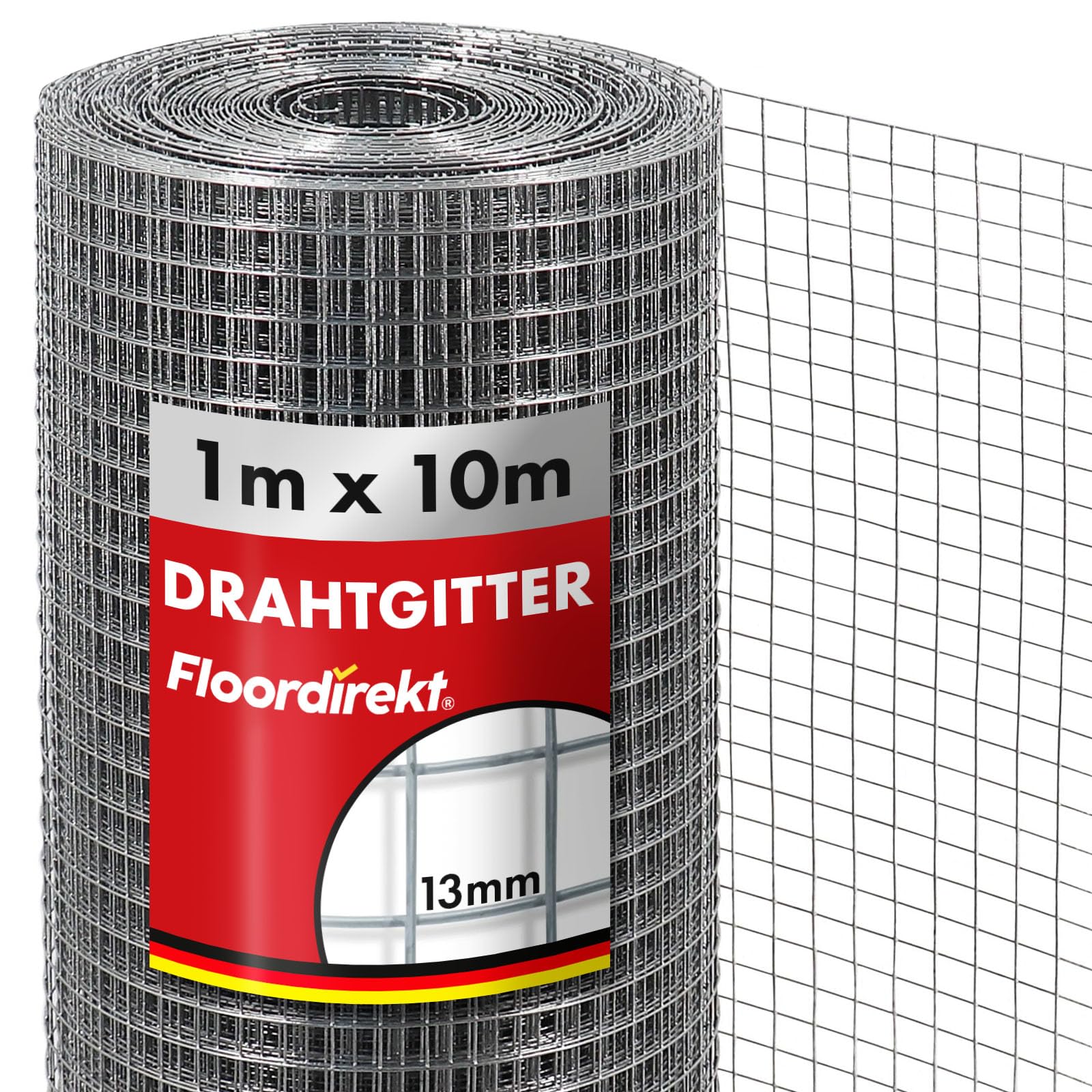 Floordirekt Volierendraht Drahtgitter feinmaschig 100cm hoch x 10m lang Hochbeet 4-Eck Drahtgeflecht, Nagergitter, Vogeldraht, Volierengitter, Gitterdraht, Drahtzaun verzinkt Maschen-Weite 13x13mm