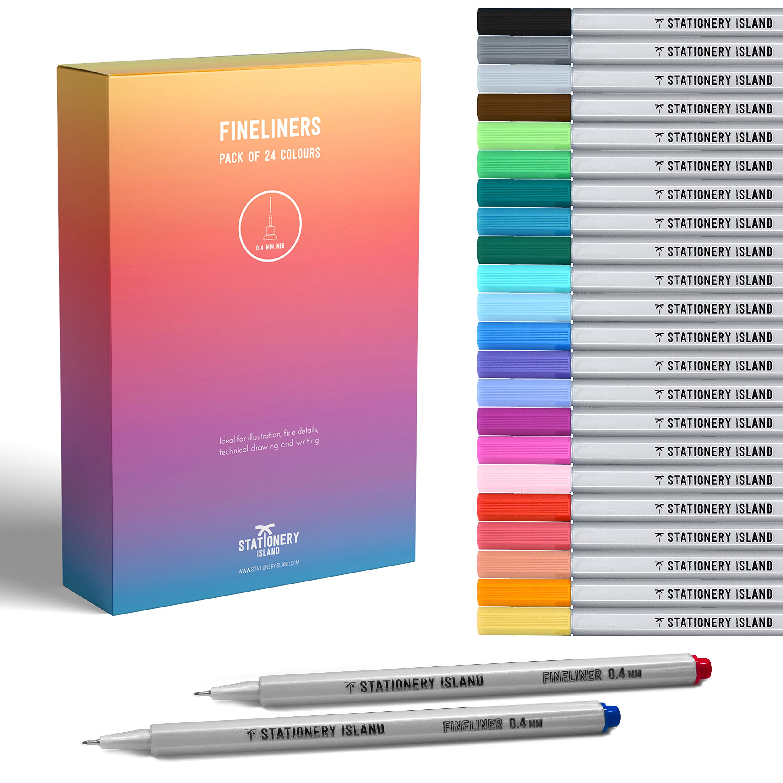 Buy Stationery Island Fineliner Pens Pack Of 24 Colours 0.4mm Nibs. Fine Tip Drawing Pens. For