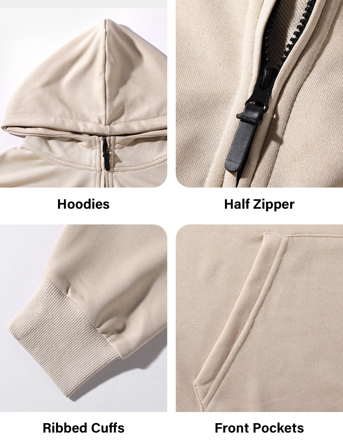 Casey Kevin Sudaderas Hombre Capucha Fina Sweatshirt Hombre con Bolsillo Cierre de Cremallera Media para Deportes en Invierno y Primavera