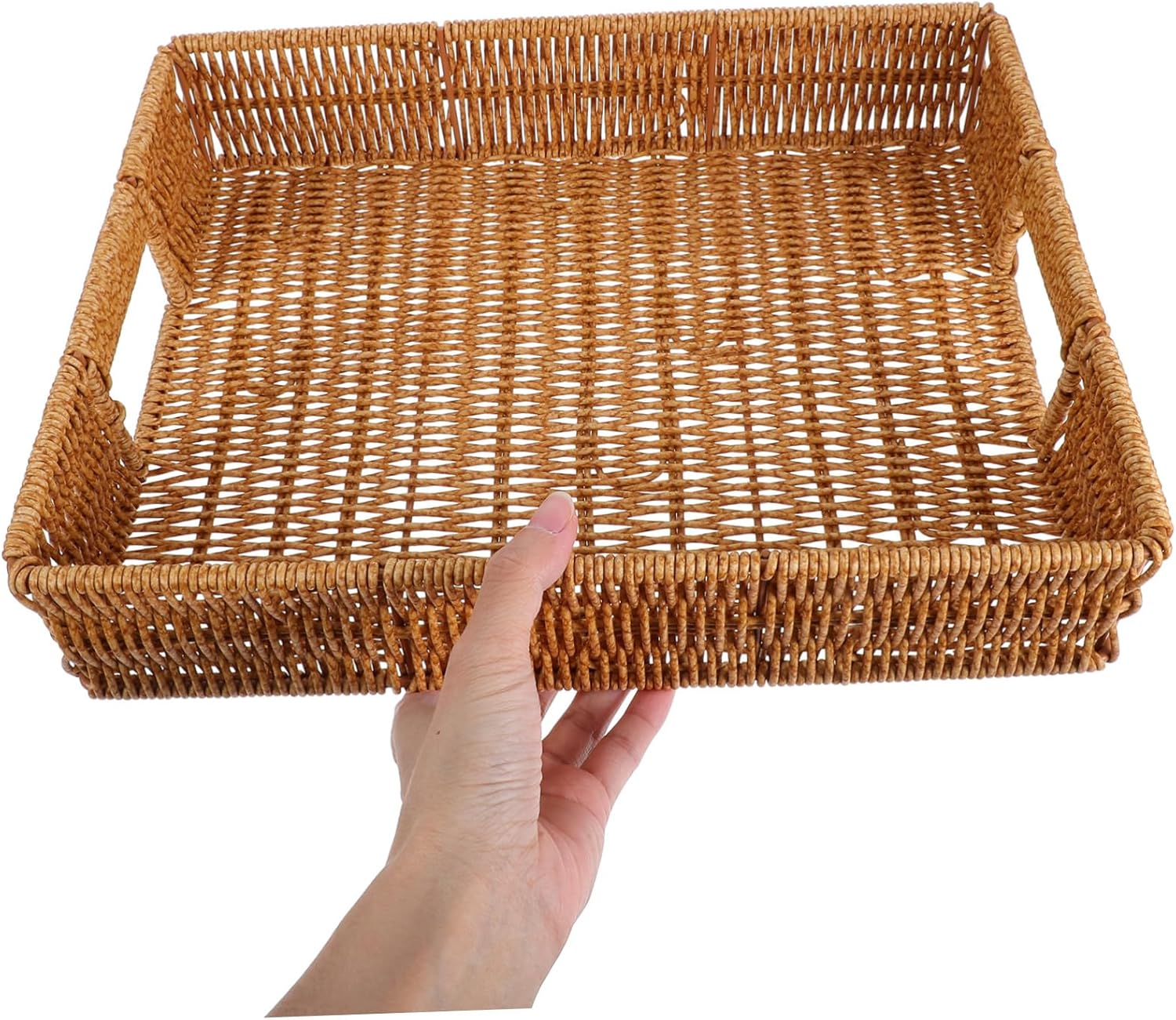 Garneck 4pcs Handwoven Imitation Rattan Decorative Serving Tray Multi-functional Storage Baskets for Fruits Snacks and Bread Elegant Natural Design for Home and Kitchen Use Large